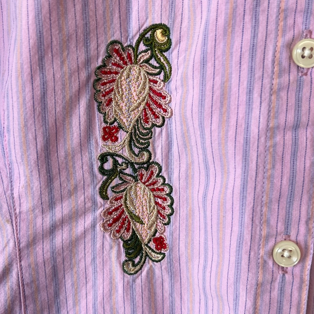 Cabi Pink Striped Embroidered Button Up Shirt Blouse L 100% Cotton Boho Western - Picture 6 of 15
